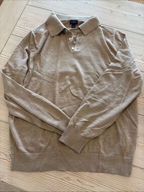 J. Crew Light Tan Long-Sleeve Polo Sweater